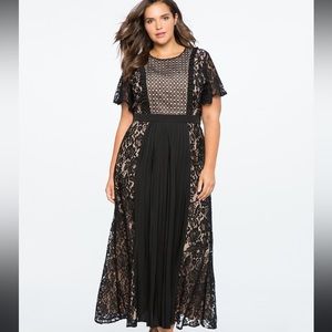 Eloquii Pleated mixed lace MIDI dress